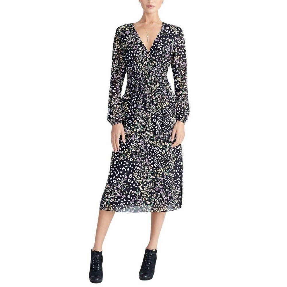 Rachel Roy $148 Mixed-Print Surplice Midi Dress 0‎
